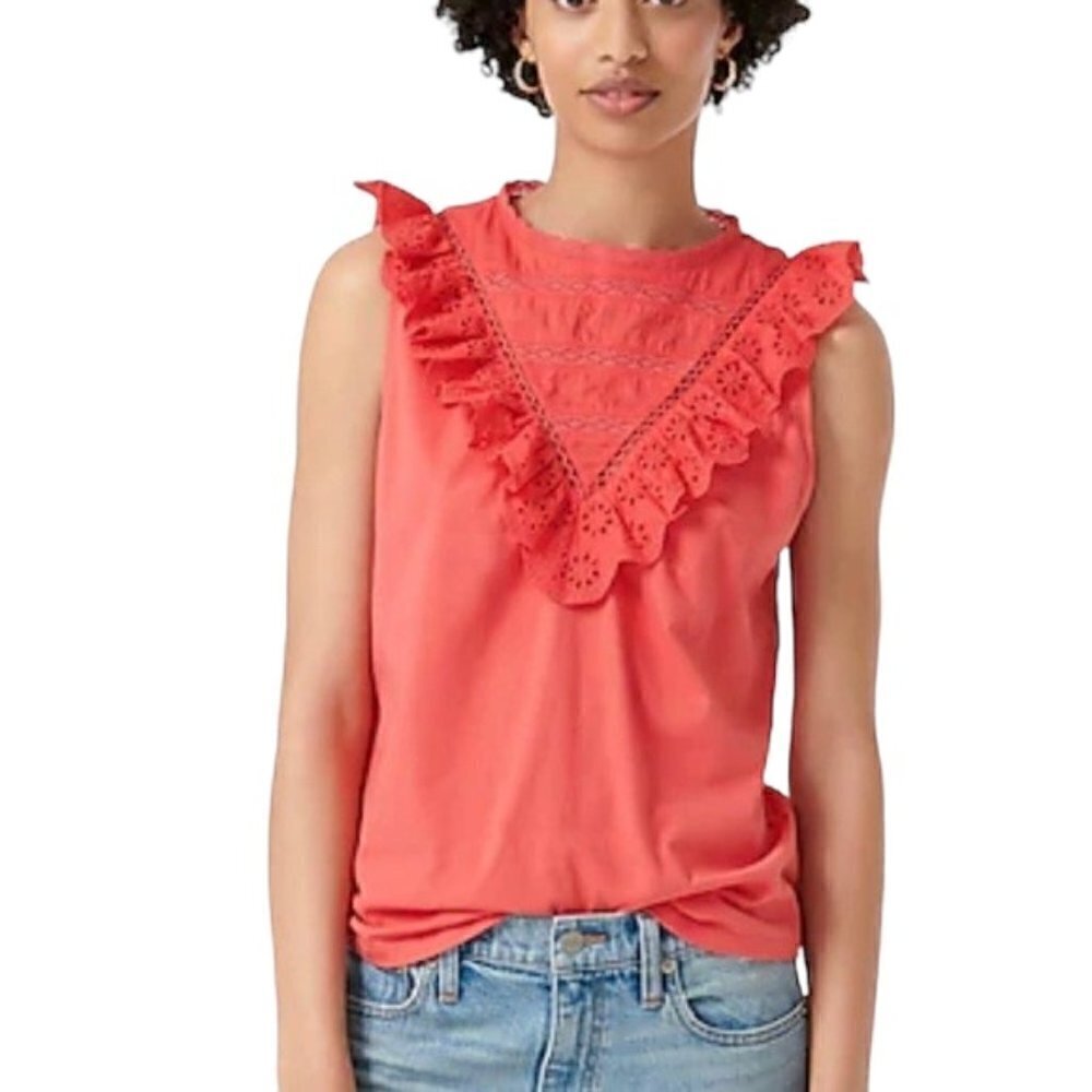 J. CREW Eyelet Ruffle-Front Top - Size Medium